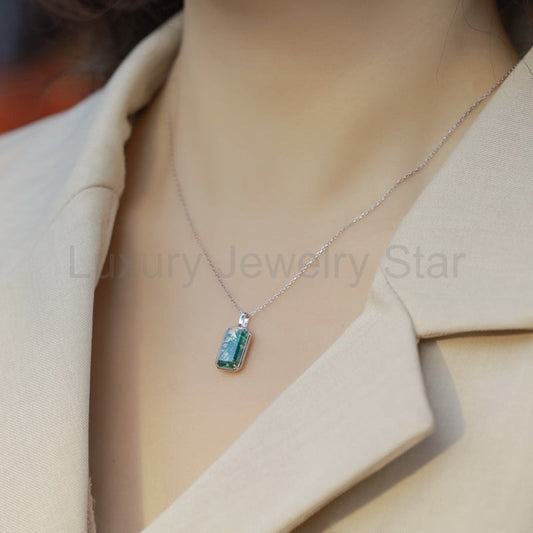 Long Emerald Cut Green Moss Agate Classic Necklace For Girlfriend "Avenra" - image 2