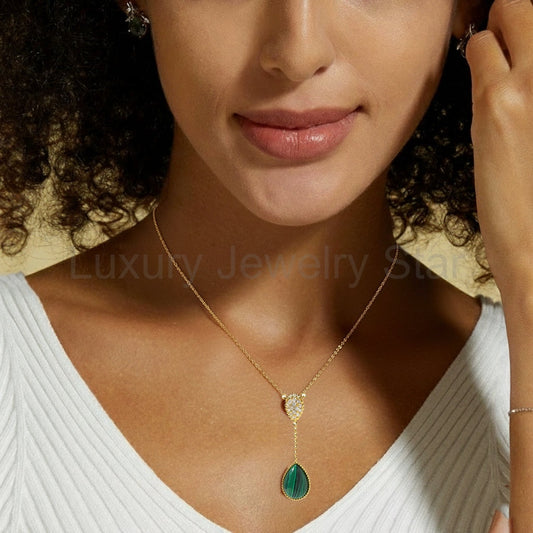 Malachitea- Pear Cut Malachite Classic Necklace - image 2