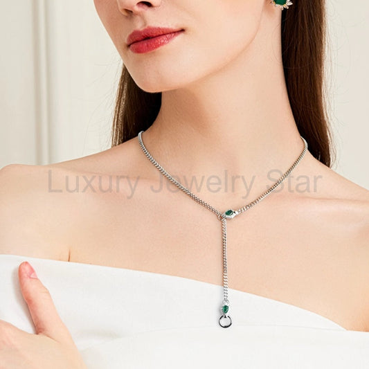 Margaret- Oval Cut Emerald Unique Snake-shaped Necklace - image 2