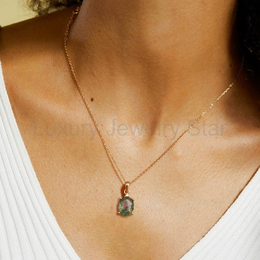 Oval Cut Moss Agate Classic Necklace - Jasmine - image 2