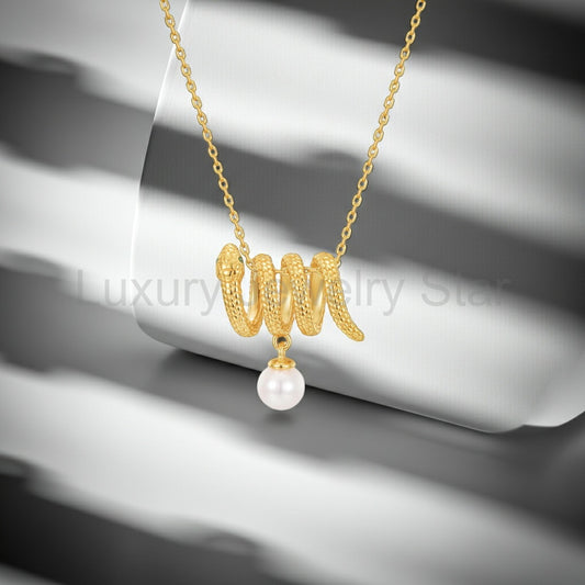 Round Cut Pearl Spirit Snake Unique Necklace - image 2