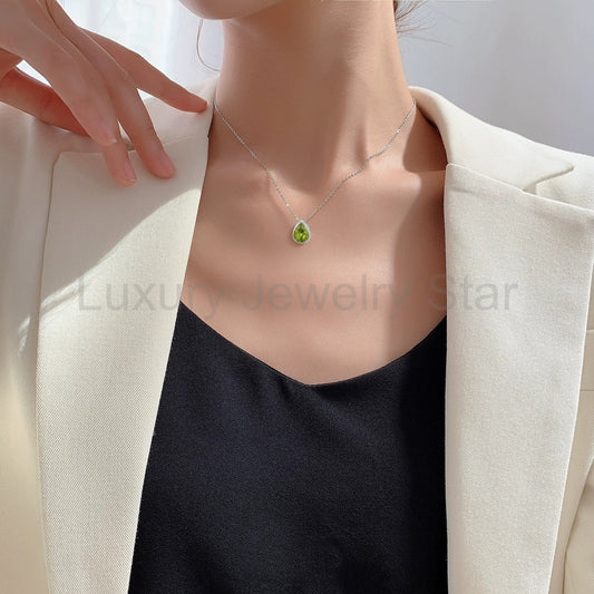 Silas - Pear Cut Green Peridot Classic Necklace - image 2