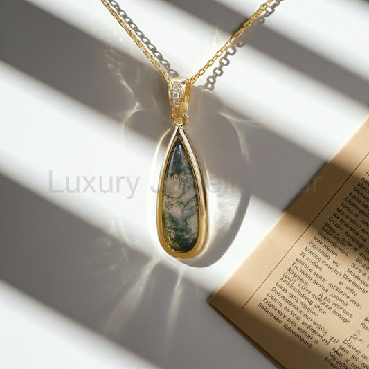 Willow - Drop Cut Moss Agate Classic Necklace Pendant - image 2