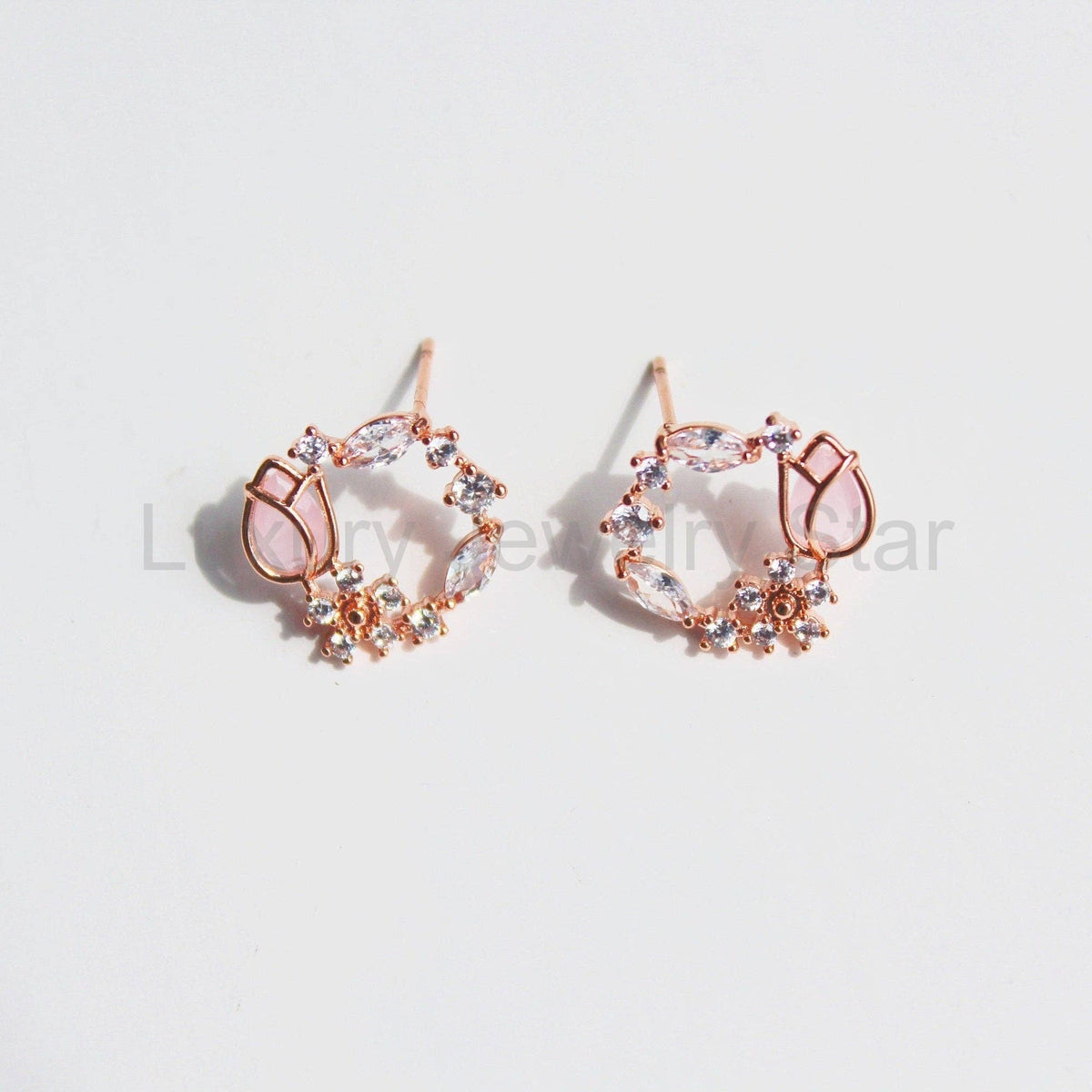 Rose Gold Pink Crystal Tulip Wreath Necklace: Necklace - image 5