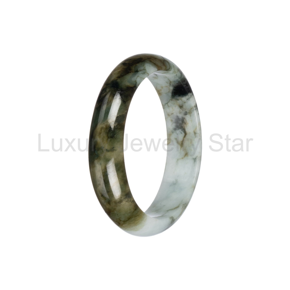 Real Pale Green with Brown Jadeite Bangle - 55mm Half Moon - image 3