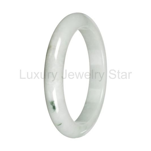Real White with Green Patches Jade Bangle - 59mm Half Moon - image 2