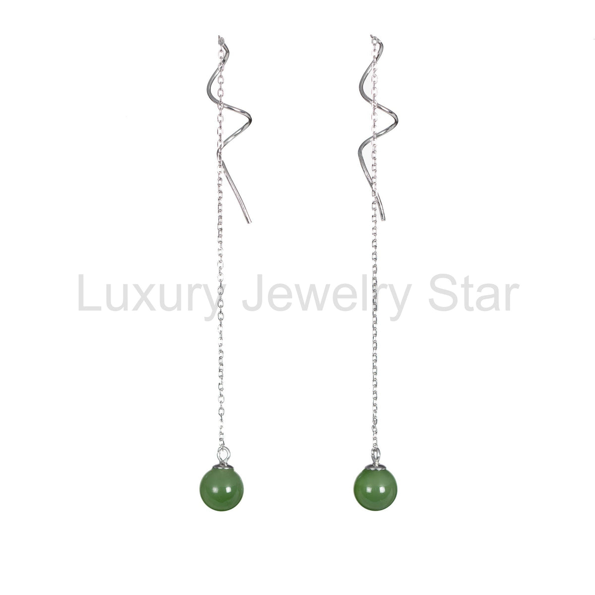 Serenity Threader – Green Jade Drop Earrings in Sterling Silver