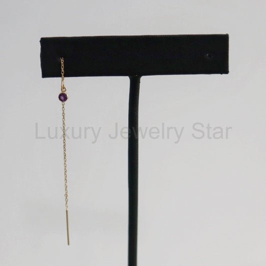 Amethyst Gemstone Threader Earring in 14 karat Yellow Gold / SINGLE EARRING / READY TO - image 2
