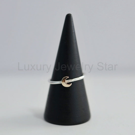 Crescent Moon Stacking Ring in Mixed Metal / Sterling Silver and 14 karat Yellow Gold - image 2