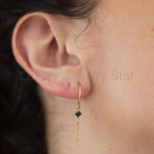 Gemstone and Chain Drop Earrings in 14 Karat Gold Fill / READY TO SHIP - image 2