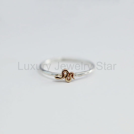 Tiny Snake Stacking Ring in Mixed Metal / Sterling Silver and 14 karat Yellow Gold / READY - image 2