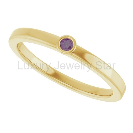 Round Bezel Set Alexandrite Stacking Ring - image 2