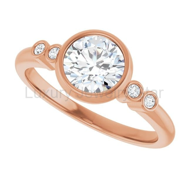 Round Diamond Brooklynn Bezel Set Accented Engagement Ring - image 28