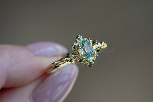 Ready to Ship- Size 7, 14k yellow gold Briar Rose Halo Moon - image 2