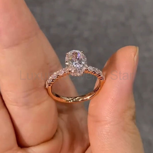 Rose Golden Tone Oval Cut Sterling Silver Engagement Ring - image 2