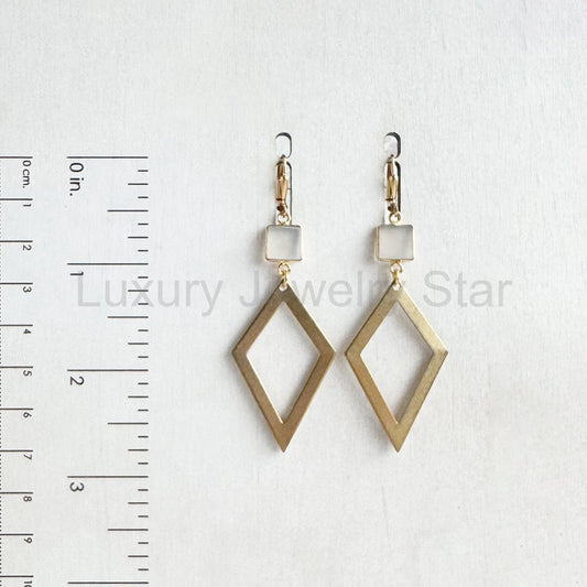 Raw Brass Diamond and White Onyx Statement Earrings - image 2