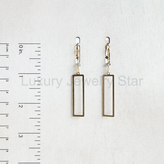 Raw Brass Rectangle and Labradorite Bead Dangle Earrings - image 2