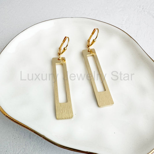 Rectangle Dangle Earrings in Brushed Gold - image 2