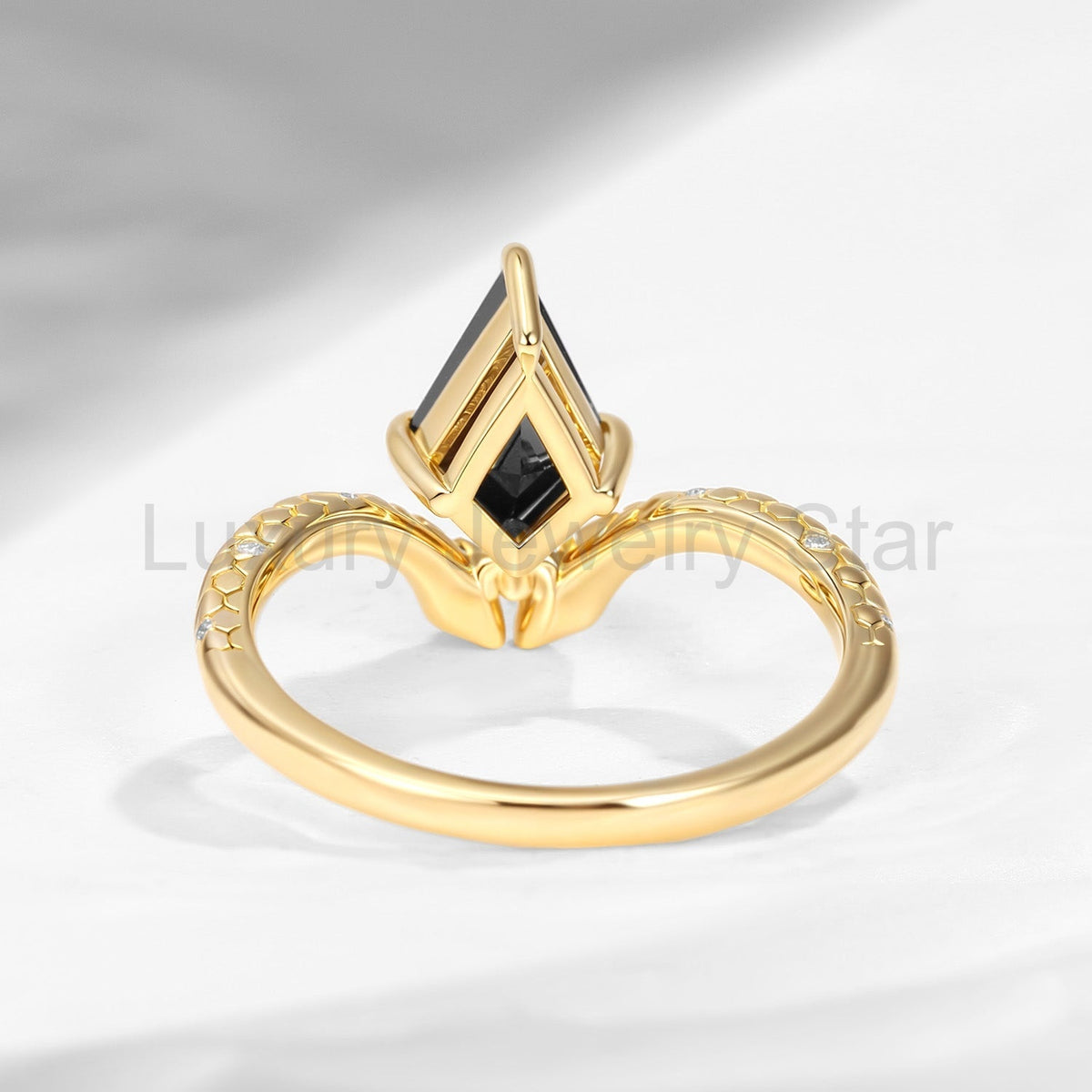 'Serpent's Embrace'- Snake Textured Kite Cut Black Moissanite Engagement Ring - image 14