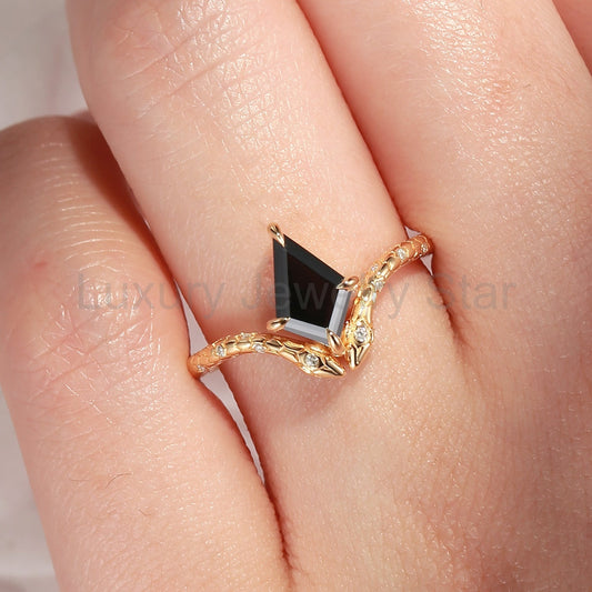 'Serpent's Embrace'- Snake Textured Kite Cut Black Moissanite Engagement Ring - image 2
