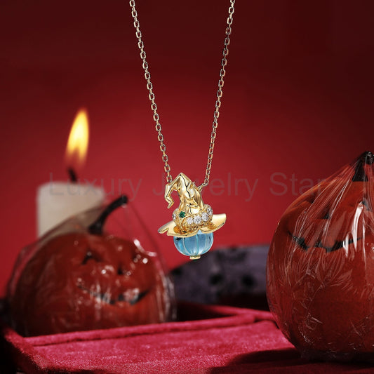 Natural Aquamarine Pumpkin Shaped Halloween Gothic Pendant Necklace - The Wicked Pumpkin - image 2