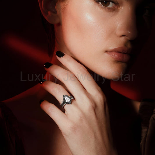 Retro Art Deco Coffin Cut Moissanite 'Fallen Aegis' Gothic Black Gold Engagement Ring - image 2