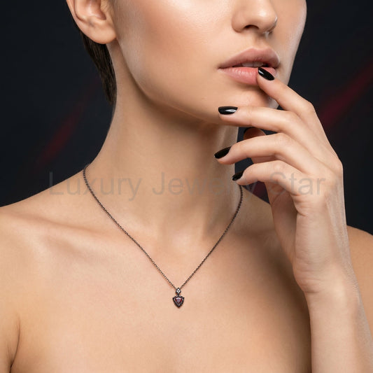 Unique Gothic Style Shield Cut Garnet 'Fallen Aegis' Filigree Necklace - image 2