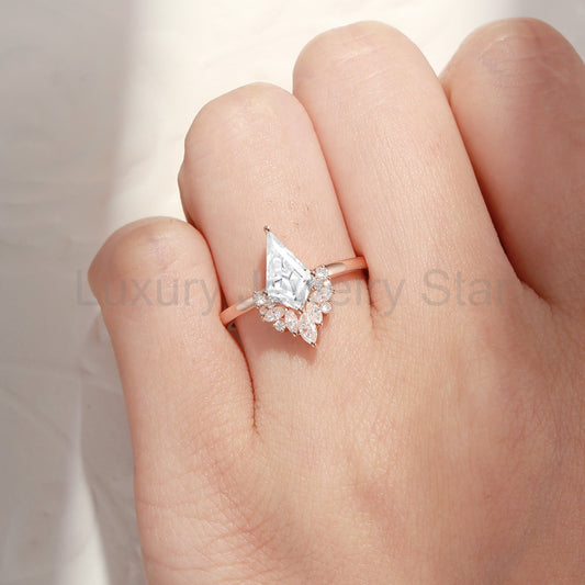 Unique Kite Shaped Moissanite Butterfly Cluster Engagement Ring - image 2