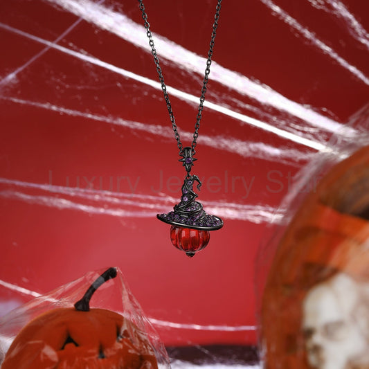 Unique Pumpkin Shaped Lab Ruby Halloween Gothic Pendant Necklace - The Wicked Pumpkin - image 2