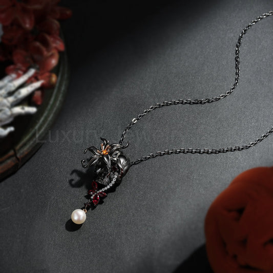 Unique Skull & Skeleton Gothic Flower Inspired Pendant Necklace Halloween Gift - image 2