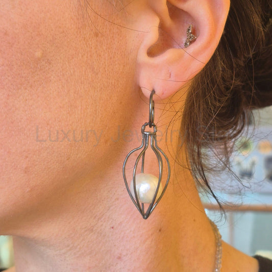 Vessel Earrings with Pearl - image 2