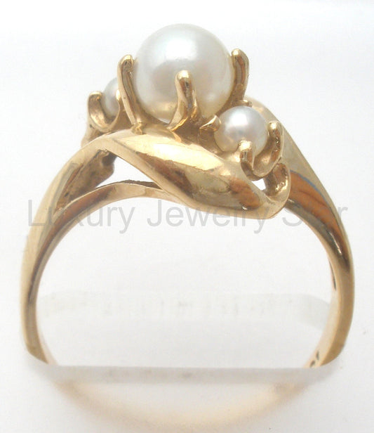 10K Gold Triple Pearl Ring JJ Size 5.5 - image 2