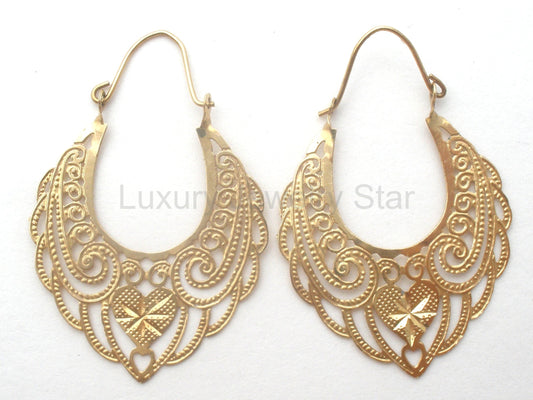 14K Gold Heart Hoop Earrings JCM - image 2