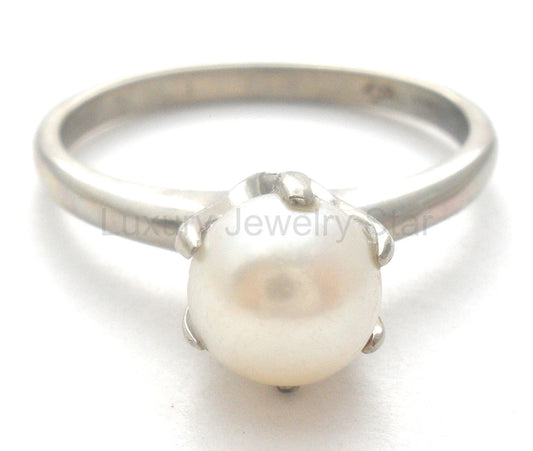 14K White Gold Pearl Ring Size 5 - image 2