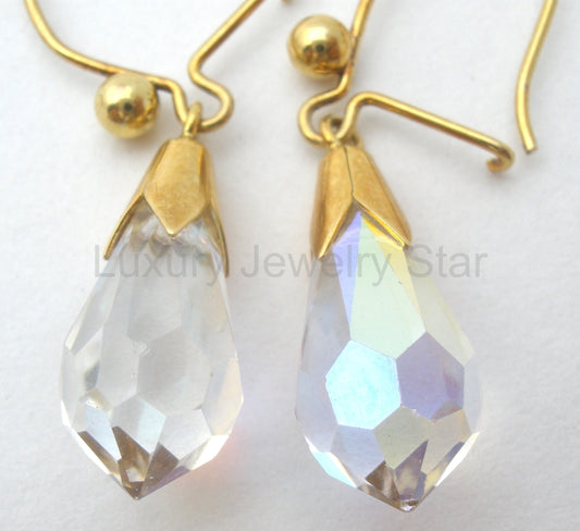 9K Gold Crystal Dangle Earrings Vintage - image 2