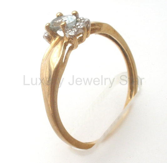 Aquamarine 10K Yellow Gold Ring Size 7 - image 2