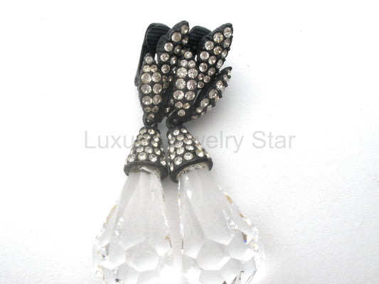 Black & Clear Crystal Dangle Earrings Vintage - image 2
