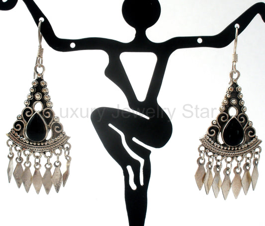 Black Onyx Chandelier Earrings Sterling Silver - image 2