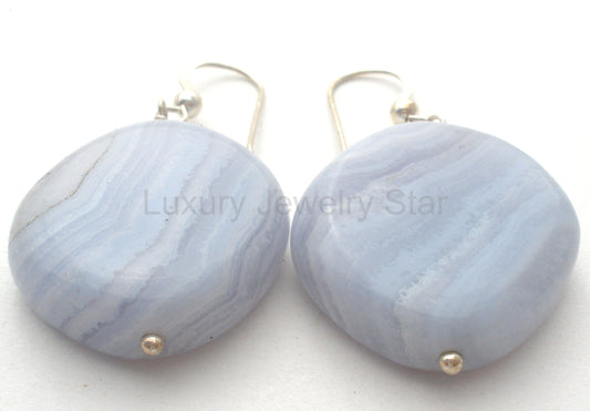 Blue Lace Agate Dangle Earrings Sterling Silver - image 2