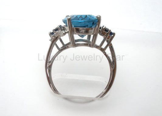 Blue Topaz & Sapphire 10K Gold Ring Size 9 - image 2