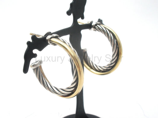 David Yurman Sterling Silver & 18K Gold Hoop Earrings - image 2