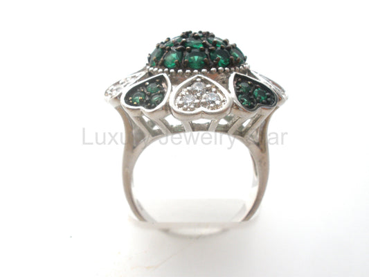 Green Diopside & Topaz Heart Ring Size 7.5 - image 2
