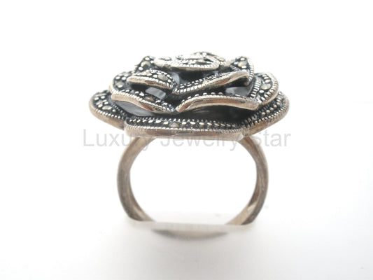 Sterling Silver Rose Ring With Marcasites Size 6 - image 2