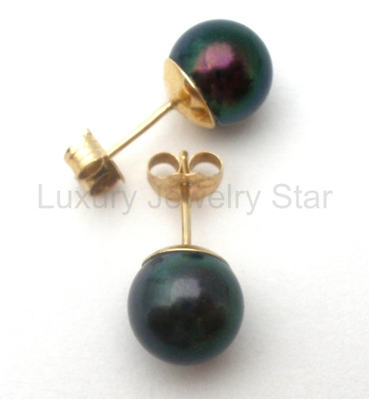 Tahitian Black Pearl Earrings 14K Gold - image 2