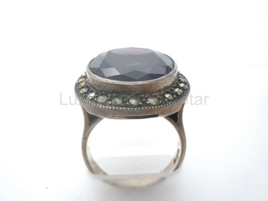 Vintage Amethyst Sterling Silver Halo Ring Size 8 - image 2