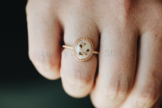 Oval Beaded Halo Ring - image 2
