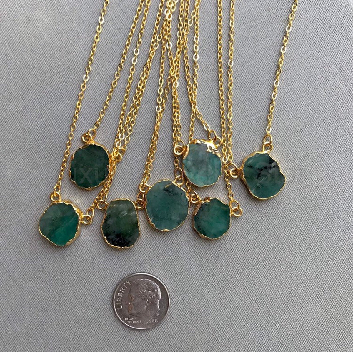 Raw Emerald Pendant Necklace - Gold Filled - May Birthstone - image 5