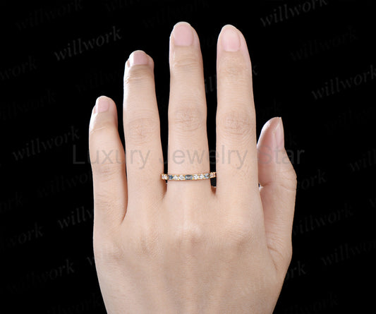 Baguette London Blue Topaz Moissanite Wedding Band Half Eternity Stacking Ring Gifts for Women