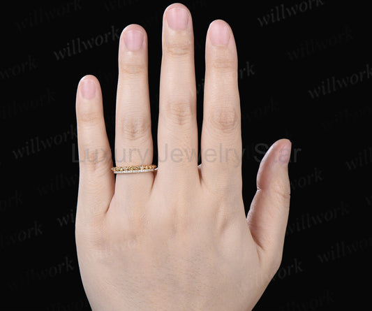 Double Row Yellow & White Diamond Half Eternity Wedding Band Unique Stacking Ring Gifts for Her