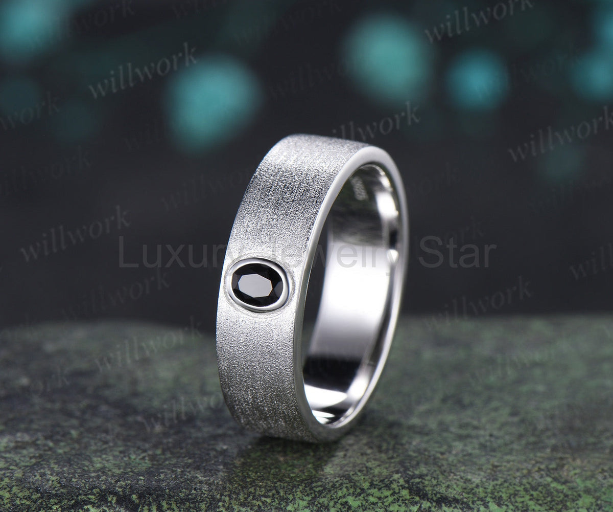 Round Alexandrite Moon Leaf Black Spinel Ring Set & Solitaire Black Onyx Brushed Finish - image 10